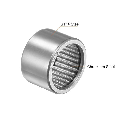 Needle Roller Bearing Full Complement Drawn Cup Open Type Seven Eighths Inch ID One And One Eighth Inch OD Three Quarter Inch Width Pre Lubricated ST14 Steel