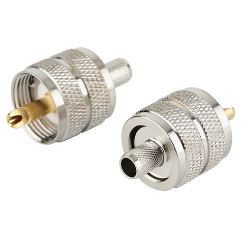 UHF Male PL259 Crimp Connector for LMR240 RG8X Coax Cable Low Loss No Hassle Ham Radio Plug, nickel plated, pack of 5