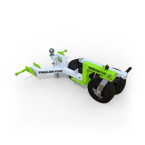 Monster Tug Off-Road Trailer Dolly with metal frame, adjustable ball mount, and polyurethane tires for easy maneuvering.