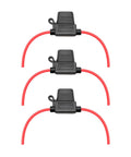 Waterproof Inline Fuse Holder Kit With 12 Gauge Wire, 12 Inch Leads, IP65 Dust And Moisture Protected, 3 Pack displayed from front view.