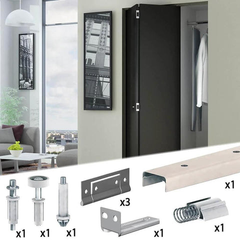 Closet Door Hardware Kit For Two Folding Panels With A 29 Inch Ceiling Track Cut To Fit Opening Supports Up To Thirty Lbs Per Door
