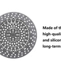 Circular Bathtub Drain Hair Catcher And Protector For Pop Up Drains with perforated pattern made of metal and silicone.