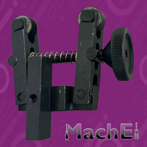 Heavy Duty Knurling Tool Set for Lathe Machine with 2 Inch Capacity showing spring clamp and black metal structure on pink background
