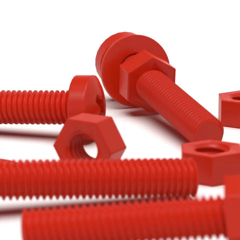 Heavy Duty Red Polypropylene Pan Head Cross Drive Plastic Screws And Bolts Fasteners M3 X 20 Millimeters with nuts and washers.