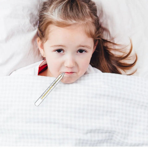 Glass Oral Thermometer 2 Pack For Adults And Kids, Fast Reading Fever Indicator, child using glass thermometer in mouth