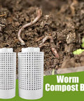 Underground Worm Compost Bin For Gardens And Home Use With 110 160 Hole Design, 2 Gallon Capacity, and worms visible in soil