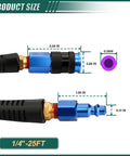 Detailed size diagram of Heavy Duty Polyurethane Coiled Air Hose 1/4 X 25 Ft with connection measurements.