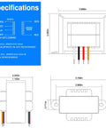 Technical diagram of 24V 40VA Control Transformer for HVAC and Furnace with 24V Secondary Isolation Primary 120 208 240V Foot Mount