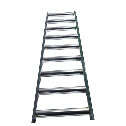 Intersumai 9 Roll Conveyor Table, Heavy Duty 440 Lbs Capacity, 65 Inch Long Industrial Roller Bed showing steel rollers.