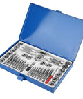 Super Durable 40 Piece Alloy Steel Tap And Die Set For Garage Repair With Metric NPT Taps Dies Wrenches Gauge Hand Threading Kit M3 To Max Size, blue case open