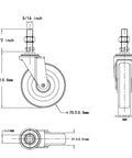 Technical diagram of heavy duty swivel caster wheels, 3 inch size with 5/16 inch threaded stem and 1.5 inch stem length.