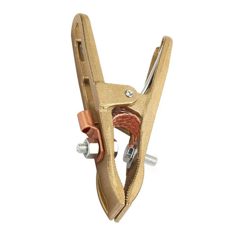 Heavy Duty Brass A Type Ground Welding Earth Clamp For Reliable Shipyards And Manufacturing Jobs With 260A Capacity Up To 500A And Solid Clamping Power, angled view.