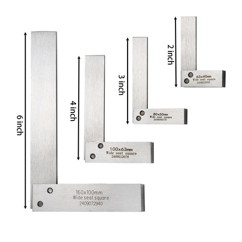 Suwimut machinist square set with 2, 3, 4 and 6 in hardened steel L-type right-angle rulers