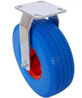 10 Inch Heavy Duty Caster Wheels Set of 4 With 350 Lb Capacity Each, Flat Free PU Rubber Wheels, fixed plate, blue tire