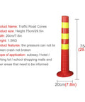 Rock Solid 29.5 Inch Reusable Delineator Post Featuring Sharp Reflective Stripes For No Sweat Parking Lot Flow And Reliable Road Work Zone Safety Markers Black Two Pack, showing height and width with reflective design.