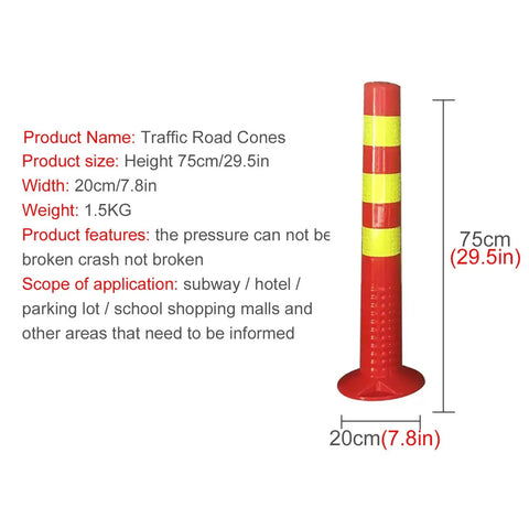 Rock Solid 29.5 Inch Reusable Delineator Post Featuring Sharp Reflective Stripes For No Sweat Parking Lot Flow And Reliable Road Work Zone Safety Markers Black Two Pack, showing height and width with reflective design.