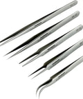 Curved Precision Tweezers Set 5 Pieces Stainless Steel Non Magnetic Heat Resistant For Jewelry Making Electronics Craft Soldering And Experimental Work