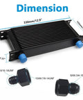 Beefed Up 16 Row AN10 Transmission Oil Cooler Kit With Stacked Plate And 10AN To 6AN And 10AN To 8AN Adapters, dimensions shown