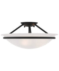 Newburgh 3 Light Ceiling Mount in Black Finish with Sleek Transitional Steel Design, white alabaster shade, top view