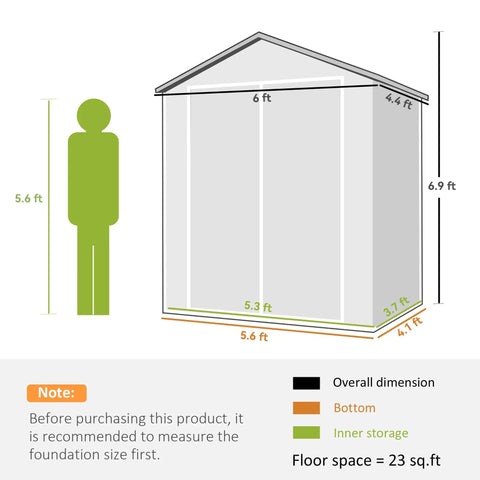 Diagram showing dimensions of 6 Ft By 4.5 Ft Outdoor Storage Shed Made From Waterproof Resin Plastic With Floor Window And Lockable Door