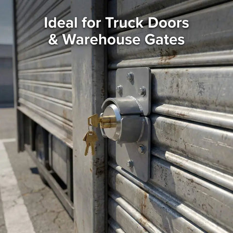 Heavy Duty Puck Lock And Hasp With Hidden Shackle High Security Steel Padlock Keyed Alike Includes 2 Keys on truck door