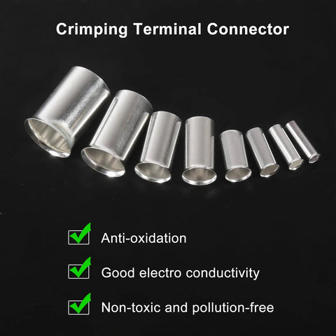 Premium Wire Ferrule And Crimp Terminal Kit Featuring Copper Silver Plated Non-Insulated Sleeves, 8 AWG Sizes for Electrical Cables