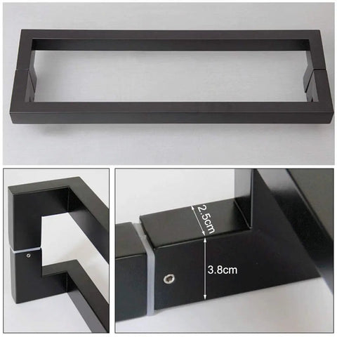 Heavy Duty Bar Sliding Barn Door Handles And Pulls Set Built To Last Black And Brushed Nickel Two Sided Stainless Steel Hardware For Interior And Exterior Doors Fits Wood Metal Glass 80 Centimeter 31.5 Inches, black rectangular handle