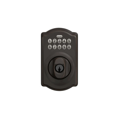 Front view of Camelot Keyless Entry Electronic Keypad Deadbolt Lock with Aged Bronze Finish for Front Door Entry No Key Needed Up to 19 Access Codes
