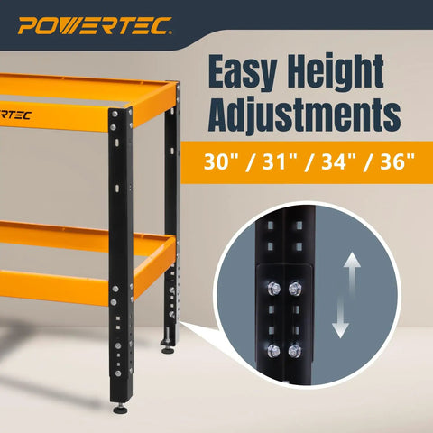 Adjustable height feature of Rock Solid Heavy Duty Tool Stand Base with 400 Pound Load Capacity for garage use.