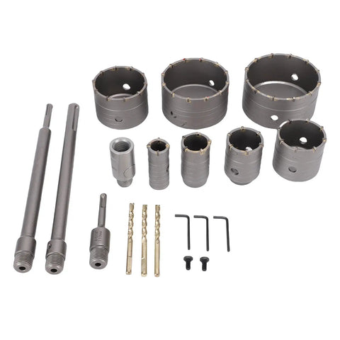 Awesome 7 Piece Concrete Hole Saw Kit With Tungsten Steel Bits And SDS Plus Shank For Brick Stone Wall Jobs Including Dust Bag To Tackle Any Tough Drilling Job With Ease, assorted sizes