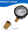 Go-To Stainless Steel Pool Filter Pressure Gauge 0-60 PSI Waterproof with Clean Filter Indicator, 1/4 In NPT Lower Mount