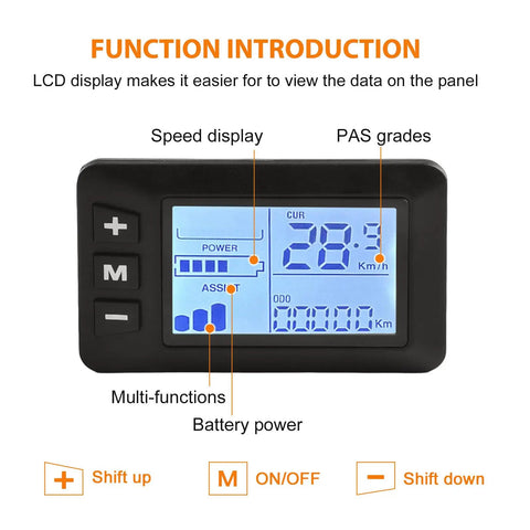 5 Pin E Bike Display For 24V 36V 48V Systems With G51 Color LCD Screen showing speed, battery, and function indicators