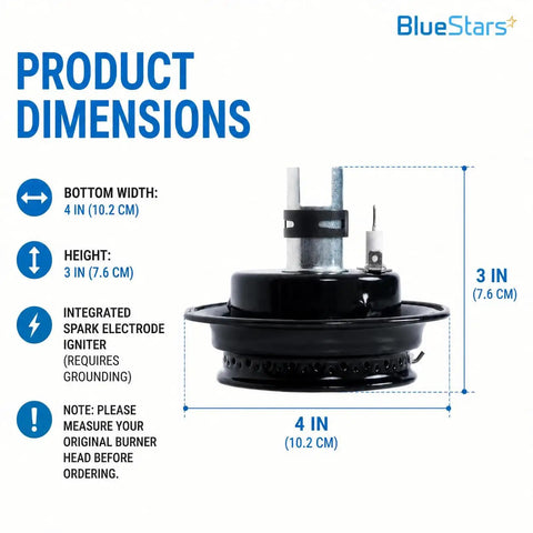 Side view of Gas Range Sealed Burner Head And Igniter Assembly Replacement Kit For Magic Chef And Maytag Ranges with dimensions.