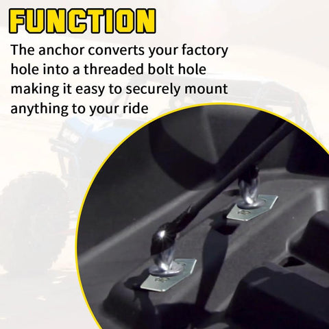Close-up of Four Pack ATV And UTV Anchor Tie Down Anchors Compatible With Can Am Sea Doo Ski Doo Convert Factory Holes