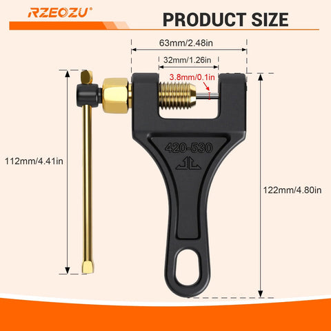 Front view of RZEOZU 420-530 chain breaker tool with black body and brass screw