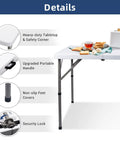 34 Inch Square Folding Card Table Portable Utility Dining Table Heavy Duty HDPE White Plastic Foldable With Carrying Handle