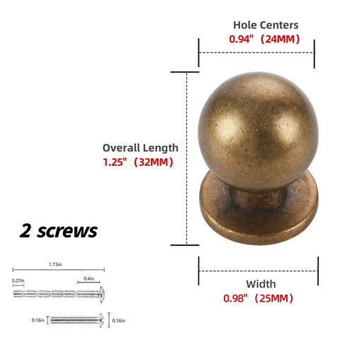 Top Shelf Antique Brass Kitchen Cabinet Knobs And Drawer Pulls Two Pack Sturdy Metal Handles with dimensions and screws.