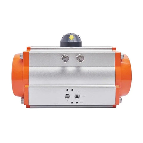 No Sweat At240 Air Pneumatic Actuator For Butterfly And Ball Valves, industrial actuator with silver and orange finish.
