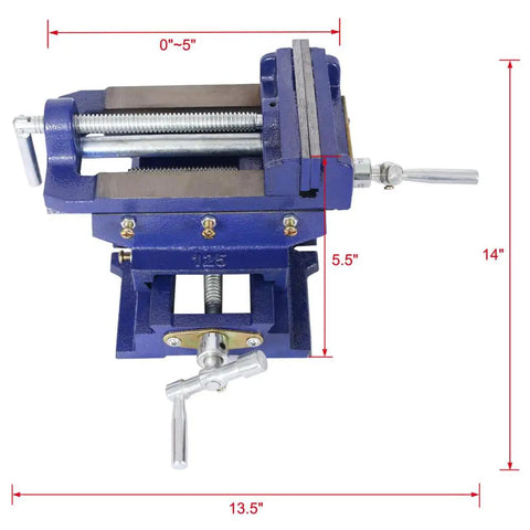 Ironclad 5 Inch Cross Slide Vise For Drill Press And Milling Machines Ultra Heavy Duty XY Two Way Bench Clamp dimensions 13.5x5.5x14 inches.