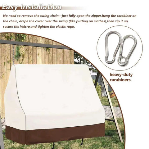 Waterproof 57 Inch Porch Swing Cover For All Weather Use Heavy Duty 600D Oxford Outdoor Swing Shield with installation and carabiners.