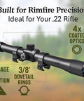 4x20 Rimfire Riflescope With Crosshair Reticle Parallax Free At 50 Yards For Short Range Shooting Precision Aiming With 1/4 MOA