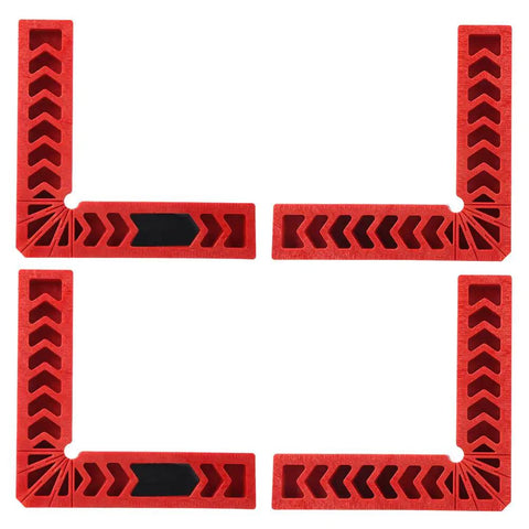 Angle Clamps 4 Piece Set With Multi Scale For Woodworking And Carpenter Projects 90 Degree Positioners, red plastic design.