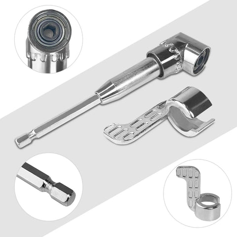 Flexible Drill Bit Extension and 105 Degree Right Angle Drill Adapters Kit, Three Piece Set with Short and Long Handles, 1/4" Hex Shank
