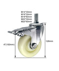 Heavy Duty Caster Wheels With Brakes Industrial Swivel Casters With Threaded Stem, 4-inch nylon wheel, dimensions shown