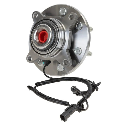 Front Wheel Bearing and Hub Assembly for 2011-2014 Ford F-150 RWD with ABS sensor harness showing metallic finish and design.