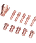Dope Welding Consumables Kit For 100L And Tweco Mini Guns Featuring Brass Electrodes Nozzles Plus Contact Tips Diffuser Gas Nozzle complete setup showcasing nozzles and tips.