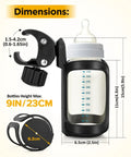 Pack Of 2 Stroller Cup Holders Universal Drinks Holder with dimensions showing compatibility with bottles up to 23cm tall