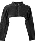 Heavy Duty Welding Cape Sleeve Made From Tough Split Cowhide Leather Flame Resistant Welder Jacket, cropped style with adjustable cuffs.