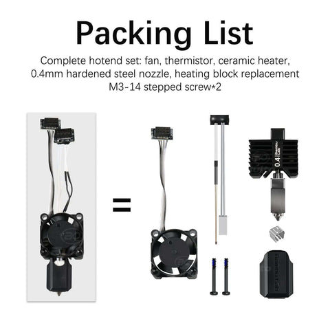 P1S P1P 3D Printer Hotend Assembly With Hardened Steel 0.4mm Nozzle Ceramic Heater Thermistor Cooling Fan Silicone Sock Kit