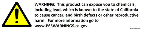 California Proposition 65 warning label for potential lead exposure and reproductive harm.
